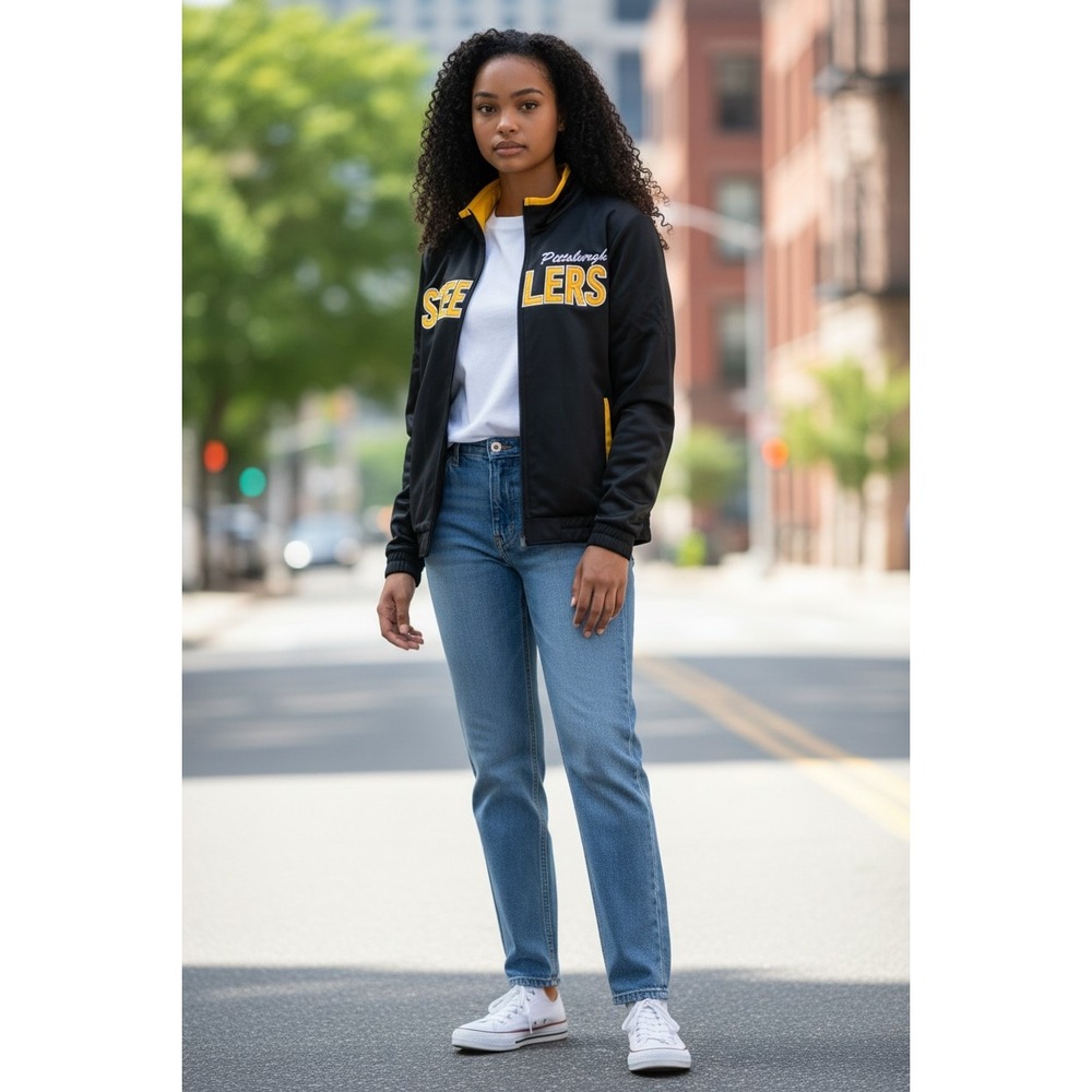 NFL Team Apparel Pittsburgh Steelers Track Jacket Full Zip Women's XL Black Gold